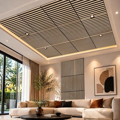 Art3d 6-Pack Acoustic Wood Slat Panel & Ceiling Tile, 2 x 2 ft, Natural Oak - color: Natural Oak, size: 24 x 24 inch