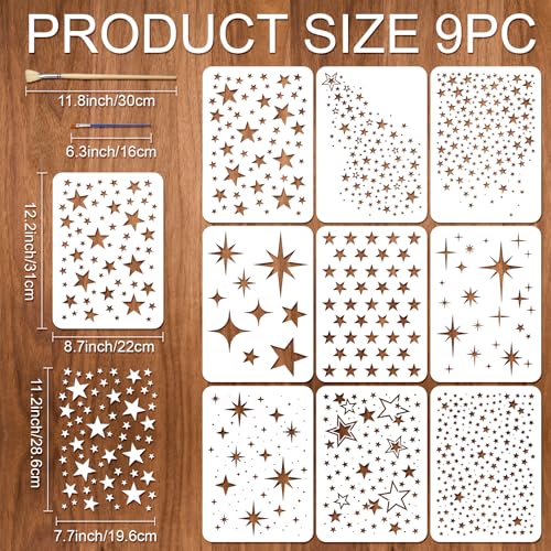 9pcs Star Stencils for Painting Stencils for Crafts Reusable - style: Star