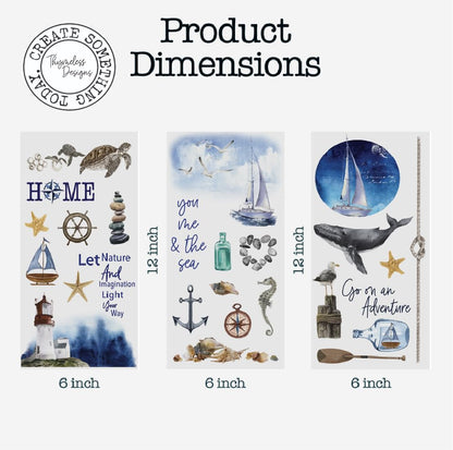 Rub on Transfers for Crafts and Furniture | 3 Design Sheets 6”x 12” | Home Decor Transfers | Furniture and Craft Decals | by Thymeless Designs (Nautical) - style: Nautical