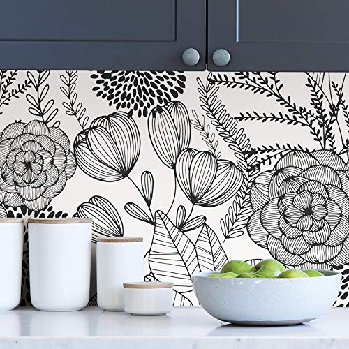 NuWallpaper Secret Garden Peel and Stick Wallpaper, Black, Removable Wallpaper, 20.5 in x 18 ft - color: Black