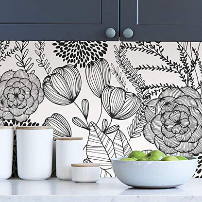 NuWallpaper Secret Garden Peel and Stick Wallpaper, Black, Removable Wallpaper, 20.5 in x 18 ft - color: Black