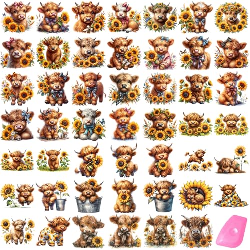 48 Sheets Rub on Transfers for Crafts and Furniture Rub on Transfer Stickers Decals for Wood,2.5 * 2.5inch (Highland Cow) - style: Highland Cow