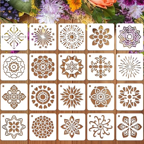 JULMELON 20Pcs Mandala Stencils 3 Inch, Reusable for Rock Wood Painting - style: Mandala Stencils