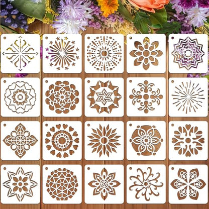 JULMELON 20Pcs Mandala Stencils 3 Inch, Reusable for Rock Wood Painting - style: Mandala Stencils