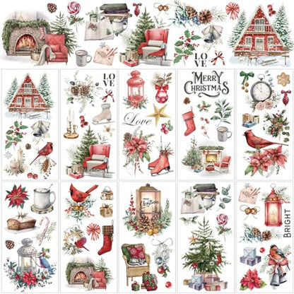 Lincia 10 Sheets Christmas Rub on Transfers for Crafts, Vintage Furniture - style: Vintage Furniture