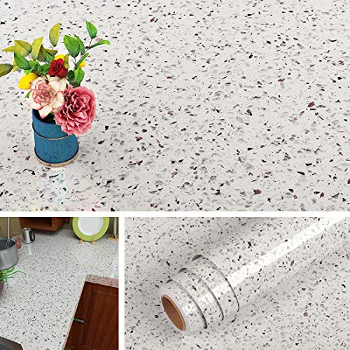 Livelynine Terrazzo Contact Paper White Granite Countertop Wallpaper Waterproof Peel and Stick Countertops for Kitchen Bathroom Counter Top Covers Desk Table Sticker Cabinet Covering 15.8x78.8 Inch - size: 15.8" x 78.8"