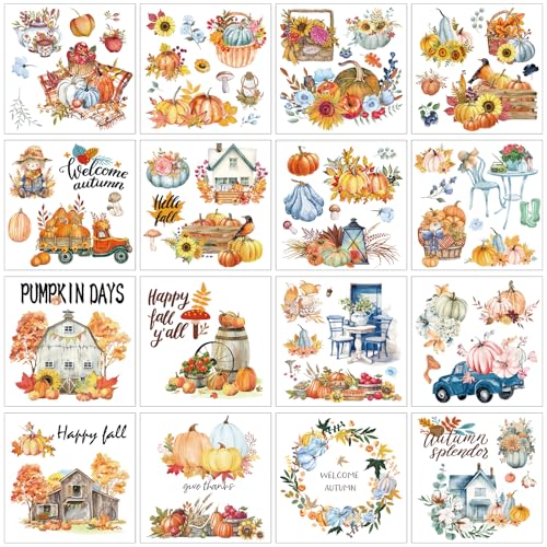 Fall Rub on Transfers for Crafts - 16 Sheets Vintage Fall Rub on Transfer Stickers for Furniture Autumn Pumpkin Maple Leaf Rub on Transfers for Wood DIY Home Decor 5.7x5.7 Inch - style: Fall