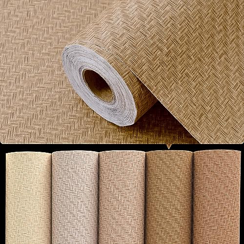 Haimin Fabric Wallpaper Textured Contact Paper Grasscloth Peel and Stick - color: Tan