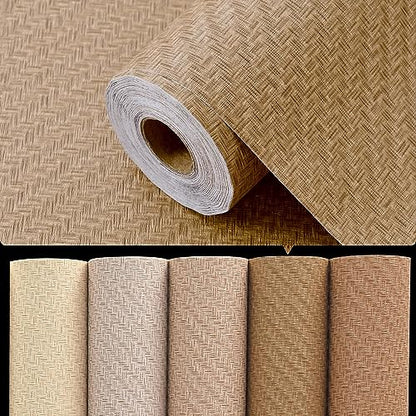Haimin Fabric Wallpaper Textured Contact Paper Grasscloth Peel and Stick - color: Tan