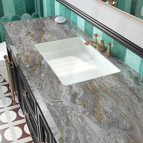VaryPaper 15.7''x78.7'' Glossy Marble Countertop Contact Paper Waterproof Marble Wallpaper Peel and Stick Counter Top Covers Removable Self Adhesive Granite Vinyl Wrap for Kitchen Cabinets Desk Table - color: Glossy-Grey Gold, size: 15.7" x 78.7"
