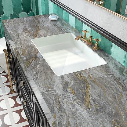 VaryPaper 15.7''x78.7'' Glossy Marble Countertop Contact Paper Waterproof Marble Wallpaper Peel and Stick Counter Top Covers Removable Self Adhesive Granite Vinyl Wrap for Kitchen Cabinets Desk Table - color: Glossy-Grey Gold, size: 15.7" x 78.7"