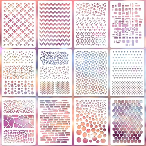 12Pcs Geometric Texture Stencils for Crafts Reusable(11.4X8.2 Inch) - color: Texture 6