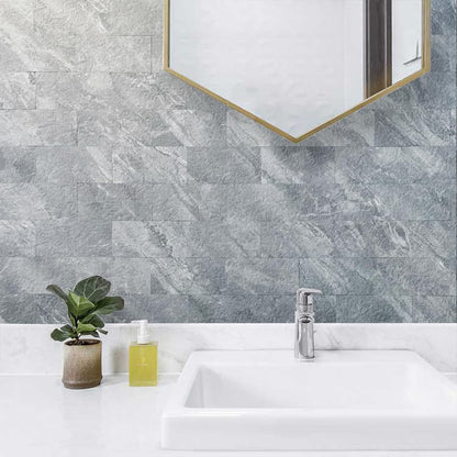 AULIGET 100-Piece Peel and Stick Backsplash Wall Tiles, 3" x 6" PVC Grey Marble Faux Stick on Tiles for Backsplash Kitchen, Bathroom, Laundry Room, Camper, Fireplace - color: Grey Marble