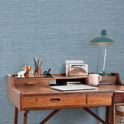 JiffDiff Grasscloth Wallpaper Peel and Stick Blue Grassweave Stick on Wallpaper Textured Self Adhesive Contact Paper 17.3"x118" - color: Dark Blue, size: 17.3" x 118"
