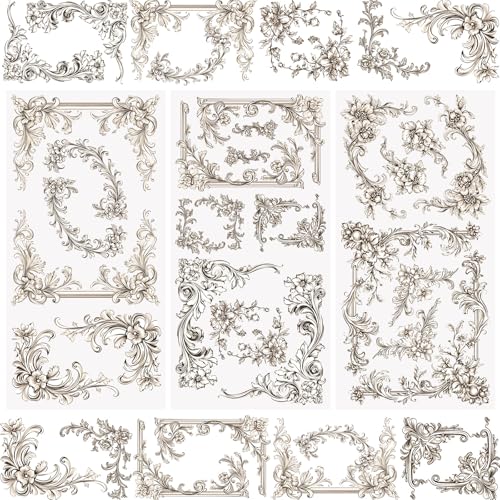 WANDIC 3 Sheets Retro Border Rub On Transfer Stickers Scrapbook Stickers Window Decals Waterproof Decals for DIY Furniture Photo Albums,15 * 30cm - color: Vintage Floral Border, size: 3 Sheets