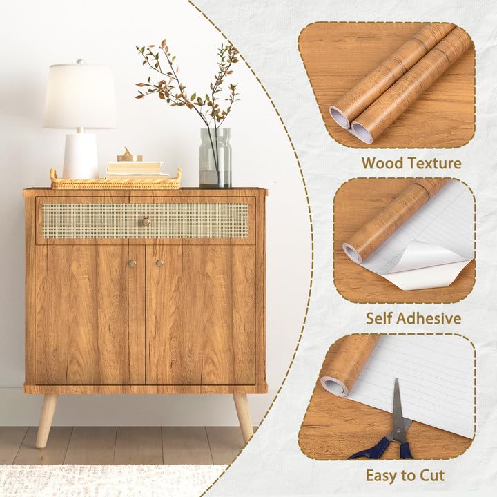 Abyssaly Wood Peel and Stick Wallpaper, Wood Grain Contact Paper for Cabinets and Drawers, Self Adhesive Waterproof Vinyl Wallpaper for Countertop Furniture Shelf Liner Wall 17.7in X 118in