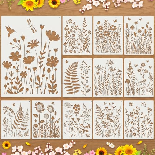 FOMIYES 15Pcs Large Flower Stencils for Painting on Walls and Wood Panels