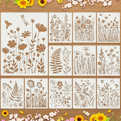 FOMIYES 15Pcs Large Flower Stencils for Painting on Walls and Wood Panels