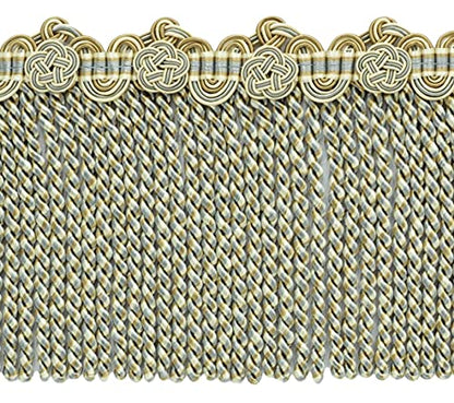 DÉCOPRO 5" (12.5cm) Alexander Collection Bullion Fringe Trim with Fancy Scroll and Rosette Header # BFAX5, Cream Ivory Blue #LX03 (Light Blue, Light Beige, White Ivory) 5 Yard Value Pack (15 ft/4.5m) - color: Cream Ivory Blue #LX03 (Light Blue, Light Beig
