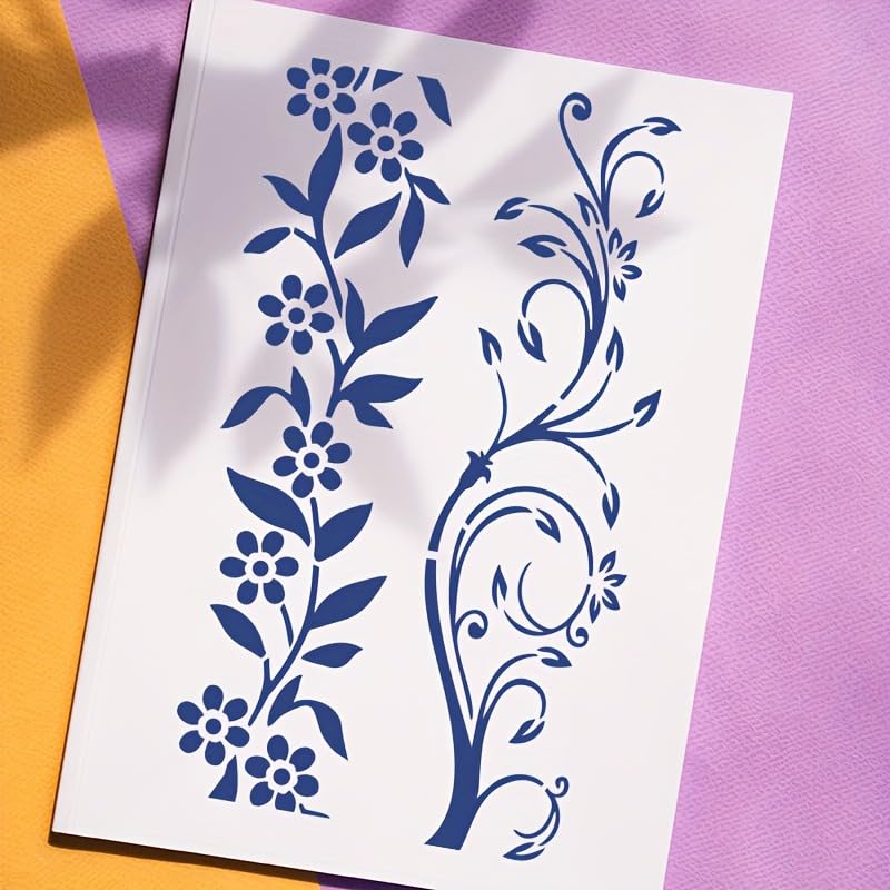 8PCS Border Stencil Floral Craft Paint Template Reusable Plastic Templates 3 * 12inch Flower Vines Stencils Painting on Wood Furniture Wall Canvas Floor