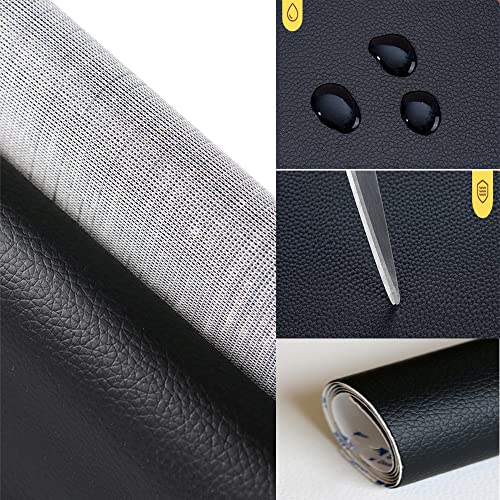 Update Self Adhesive Faux Leather Sheet Vinyl Upholstery Leather Fabric Material Sheets Leather Repair for Sofa Bags Chairs Car Seats DIY Craft Black 17.3" x 78"