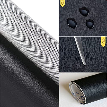 Update Self Adhesive Faux Leather Sheet Vinyl Upholstery Leather Fabric Material Sheets Leather Repair for Sofa Bags Chairs Car Seats DIY Craft Black 17.3" x 78"
