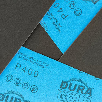 Dura-Gold 5-1/2" x 9" Wet or Dry Sandpaper Sheets, 400 Grit, Box of 25 - size: 400-Grit