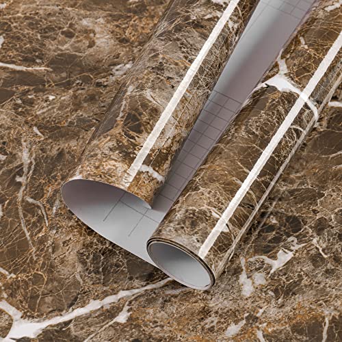 Brown Marble Contact Paper Granite Peel and Stick Countertops Self-Adhesive - size: 17.7" x 118.1"