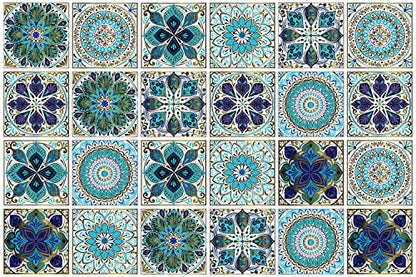 24Pcs Peel and Stick Tile Stickers, 4x4 Bathroom & Kitchen Backsplash Tile Decals Waterproof Self-Adhesive Square Vinyl Wall Decals Mandala Style Wall Decor (Best When adhered to Tiles - color: Ts-104
