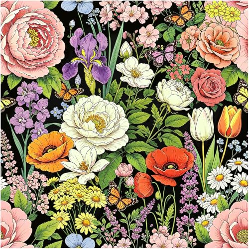 Floral Wallpaper Peel and Stick Black Floral Wallpaper - color: Floral Black
