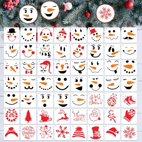Augshy 56 Pack Christmas Snowman Face Stencils, Reusable 3 Inch - style: Snowman