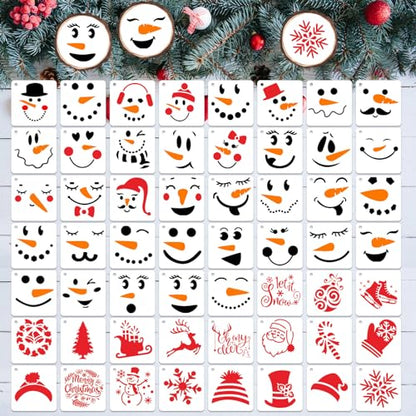 Augshy 56 Pack Christmas Snowman Face Stencils, Reusable 3 Inch - style: Snowman