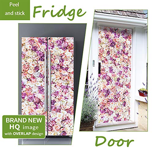 Nature Art Self Stick Vinyl Door Mural Sticker, Peel and Stick Removable Refrigerator Wrap Decal, Sweet Roses, 32.3x78.7, 2 Pcs Set - color: Sweet Roses
