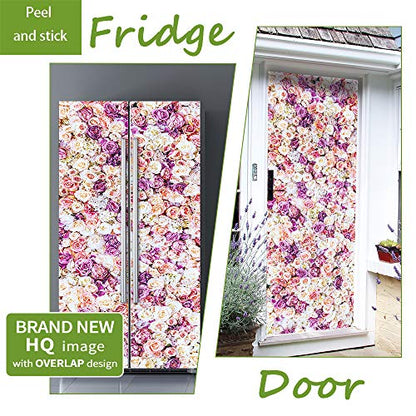 Nature Art Self Stick Vinyl Door Mural Sticker, Peel and Stick Removable Refrigerator Wrap Decal, Sweet Roses, 32.3x78.7, 2 Pcs Set - color: Sweet Roses