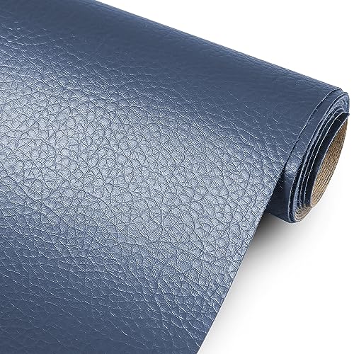 Marine Vinyl Upholstery Faux Leather Fabric, 1 Yard Navy Blue - color: Navy Blue, size: 1 Yard 55" x 36" (Pre-cut)