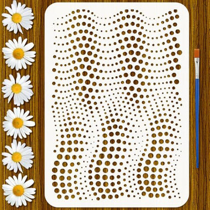 FINGERINSPIRE Point-Like Wave Geometry Stencil with a Brush 8.3x11.7inch Dot Design Painting Stencil Wave Geometry Template Floral Theme Template for Painting on Wood Wall Furniture DIY Home Decor - style: Point-like Wave Geometry