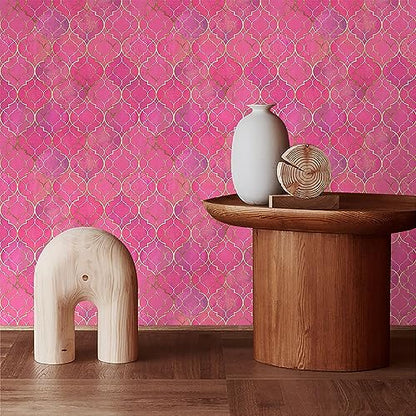 MuralPeel Modern Pink/Golden Krystal Mosaic Peel and Stick Wallpaper Self Adhesive Removable Easy Peel Off Stick on Wall Paper for Bedroom Cabinet Renter Friendly - color: Pink, size: 17.7" x 236.2"
