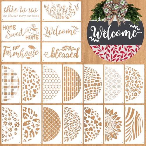 20 Pcs Welcome Sign Stencils for Painting on Wood, 12”Reusable Farmhouse Door Hanger Stencil Set and Decorative Pattern Templates for Door Mat Front Door Signs (Classic) - color: Door Hanger (20Pcs)