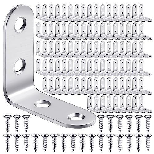 Pelopy 100 Pcs L Bracket Stainless Steel 90 Degree Brace, 1.57 x 1.57 Inch - size: 1.57 x 1.57 Inch