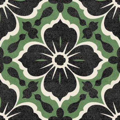 HOMETITUTE Green Black Floral Peel Stick Floor Tile 12x12 Vinyl - color: Green#1