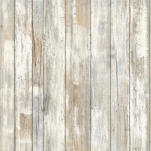 RoomMates White Distressed Wood Peel and Stick Wallpaper - color: Rustic Wood