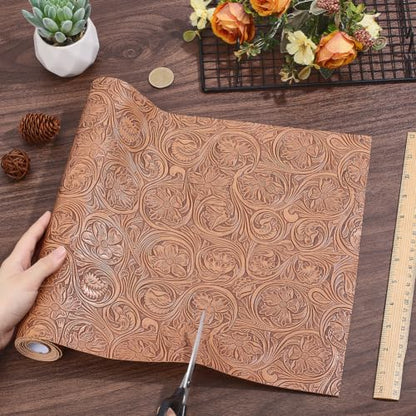 54 x 11.8 Inch Flower PU Leather Rolls Floral Embossed Sheet - color: Peru 2