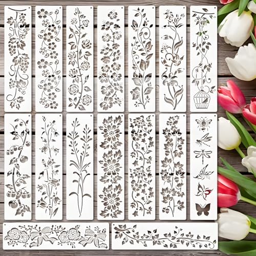 16 Flower Border Stencils for Painting, Vine Edges for Wood Signs 12x3 - color: Flower 16PCS