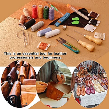 Tikjiua 59 Pcs Leather Sewing Kit and Leather Working Tools for Beginners Kit with Apron and Leather Tooling Bag, Leather Tools for Leather Stamping, Carving, Sewing, Beveling, Cutting, Leather Crafti