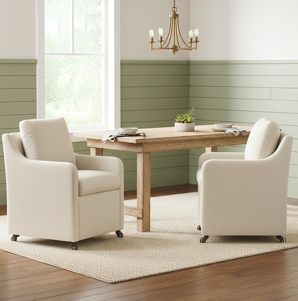 Dining Chairs with Wheels Set of 2 - color: Beige