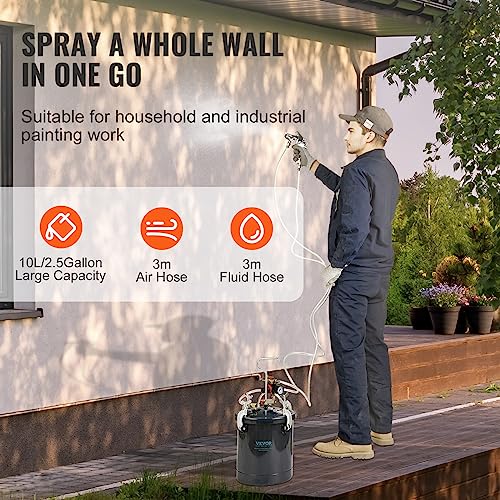 VEVOR Spray Paint Pressure Pot Tank, 10L/2.5gal Air Paint Pressure Pot, 1.5mm+4mm Two Nozzles Two Spray Paint Guns for Industry Home Decor Architecture Construction Automotive Painting, 60PSI Max - size: 10L1.5mm+4.0mm