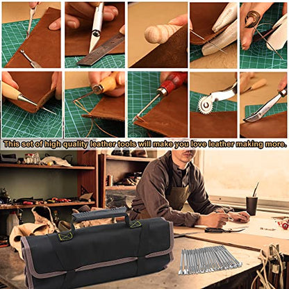 Tikjiua 456Pcs Leather Tooling Working Kit, Leather Crafting Tools with Bag - size: 456 Pcs