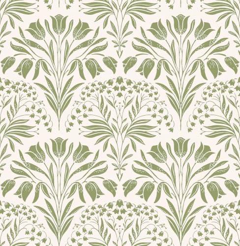 Green Tulip Floral Peel and Stick Wallpaper Retro Green Contact Paper - color: Green, size: 17.3" x 118"