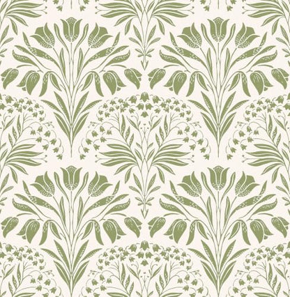 Green Tulip Floral Peel and Stick Wallpaper Retro Green Contact Paper - color: Green, size: 17.3" x 118"