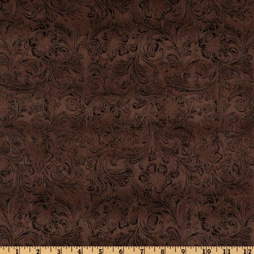 54'' Wide Faux Leather Fabric Tooled Floral Chocolate by The Yard - size: 54 inches